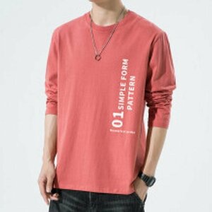 長袖tシャツ ロンT メンズ ロングTシャツ 長袖 シンプル 英字柄 スポーツ 綿 おしゃれ 男性用 ピンク M