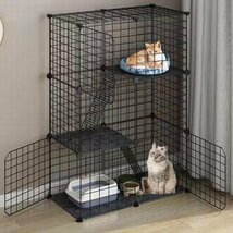 ペットケージ キャットケージ 3段 ステップ台 ジョイント式 ペット 小屋 ペットフェンス　ペットケージ ねこ 小動物 犬 ウサギ ブラック_画像1