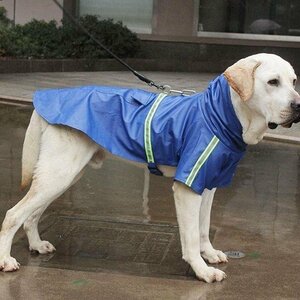 防水 安全反射テープ付き着せやすい犬用レインコート 犬の服 小型犬 中型犬 大人気 犬用 ブルー s