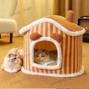 猫 犬 ベッド　ペットベッド ふわふわ　暖か もこもこ キャット ペット用品 滑り止め　クッション マット柔らかい　秋冬　ブラウン Lサイズ