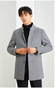 【実寸185 XL程度】 新品 *秋冬 新作 高品質 WOOL混 スタンドカラー 厚手 中綿入り 防寒コート ウール混 メンズ ビジネスコート