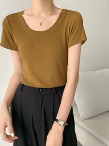 スイモク 半袖 Tシャツ レディース トップス カットソー リブ デイリー 肌触りの良い素材 大きいサイズ E サイズM