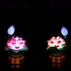 蓮花 蓮の花 仏花 造花 蓮 はすはな ロータス LED 7色変化 2WAY給電 ミニ仏壇　仏具 仏前 仏壇 法事 2個セット