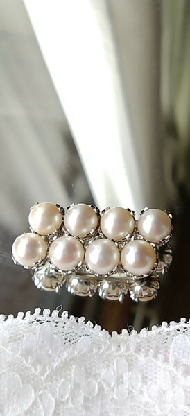 艷やかアコヤ本真珠7.0mmパール８珠　帯留め和装小物　帯飾り　STERLING刻印　シルバー