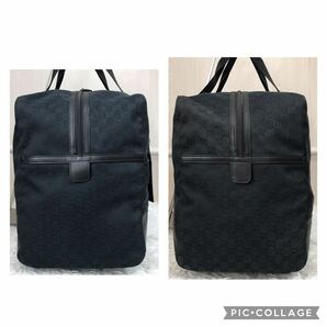 極美品/入手困難●グッチ GUCCI ボストンバッグ 旅行かばん メンズ ビジネス 大容量 GGキャンバス パンチング レザー 本革 黒 ブラック の画像4