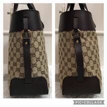 極美品/A4●グッチ GUCCI トートバッグ ハンドバッグ メンズ ビジネス 大容量 書類かばん GGキャンバス レザー 本革 ブラウン 金具_画像4