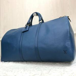 極美品/キーポル55●ルイヴィトン LOUIS VUITTON ボストンバッグ 旅行かばん エピ メンズ ビジネス 大容量 ブルー 青 レザー 本革 希少色