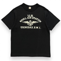 日本製 WAREHOUSE ウェアハウス NAVAL AIR STATION プリント 半袖 コットン Tシャツ S/S 丸胴 ミリタリー 軍物 トップス M ブラック_画像1