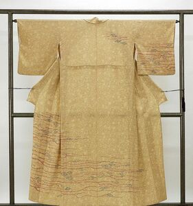 単衣 訪問着 正絹 単衣 草葉幾何模様 身丈152.5cm 裄丈63.5cm 訪問着 リサイクル 中古 着物 結婚式 パーティー お茶席 wb0052