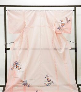 夏物 訪問着 未着用超美品 ポリエステル 夏物 花模様 身丈169.5cm 裄丈65cm 絽訪問着 付下げ 未使用 新古品 着物 wb0033