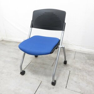 ネスティングチェア ブルー スタッキングチェア 肘無し 会議椅子 セミナー 講演 キャスター 多目的 折り畳み YH12641 中古オフィス家具