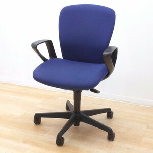 oka blur sla-to elbow attaching office chair 2017 year made C341ZR FSF3 blue low back unusual hardness cushion cloth-covered KK14066 used office furniture 