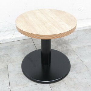 ラウンドテーブル ナチュラル/ブラック 幅400 高400 カフェテーブル サイドテーブル 丸テーブル カフェ 木目調 YH9828 中古オフィス家具