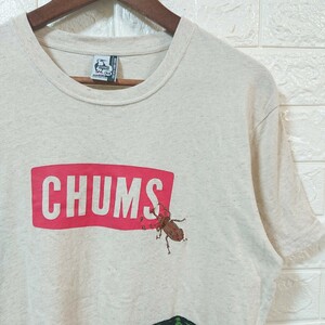 【美品】CHUMS チャムス カブトムシ刺繍 スイカプリント 綿麻 Tシャツ Mサイズ 霜降り beetle embroidery water melon print t-shirt tee