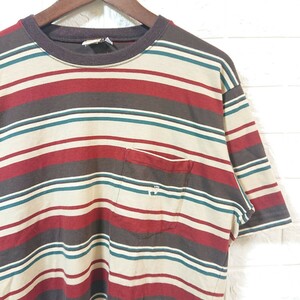 【USA製】80s Vintage HANG TEN ヴィンテージ ハンテン 好配色 ボーダー ポケット Tシャツ Mサイズ ブラウン系 stripe pocket t-shirt tee