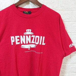 【デッドストック】USA製 00s Old PENNZOIL オールド ベンゾイル ロゴ Tシャツ Lサイズ 赤 企業物 アメリカ 石油 オイル company icon 