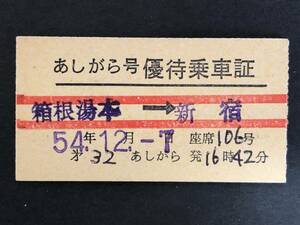 ☆あしがら号　優待乗車証　箱根湯本→新宿　0381