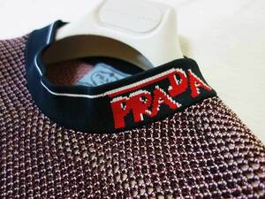 プラダ PRADA シルク混 ロゴジャガードモックネック ラメメタリック メッシュニットセーター 38