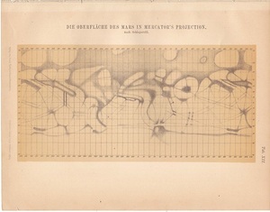 1890年代　アンティークプリント　メルカトル投影図法による火星表面図　天文学　天体　宇宙　惑星