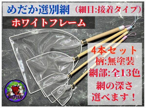 【メダカ　タモ　タモ網】めだか選別網・4本セット（細目:白フレーム）