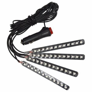 4分岐 グリーン/緑 イルミネーション フロア フット テープ ライト LED 12V シガーソケット 4本 48LED ネオン アンビエイト