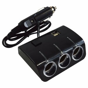 [ON/OFF switch attaching ]LED cigar socket USB+3 ream power supply extender 12V/24V black power supply sigasoke