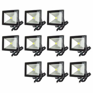 【人感センサー搭載】 防水IP65 LED 投光器 50W AC100V 電源コード 5m 10個セット ホワイト 白発光 作業灯 倉庫 駐車場 照明