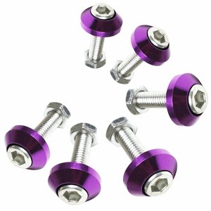 [ postage 220 jpy ]6 piece set M6 aluminium color washer number bolt Fujitsubo car bike stainless steel bolt M6 1.0 neck under 20mm purple purple 