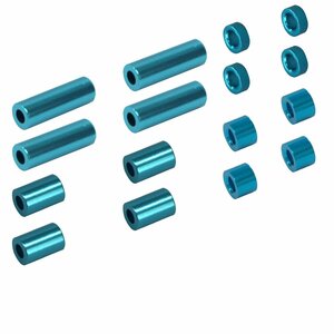 【送料220円】ミニ四駆用 アルミ 合金 スペーサー 4種 16個 セット (12mm/6mm/3mm/1.5mm 各4個) 青 ブルー パーツ タミヤ グレードアップ