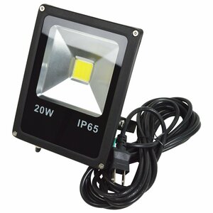 【NEW薄型スリム】 防水IP65 アルミ製 LED 投光器 20W AC100V 電源コード 5m 1個 ホワイト 白発光 作業灯 ワークライト 倉庫 駐車場 照明