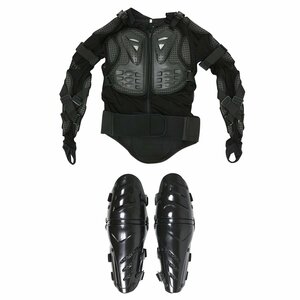 【セット6】バイクウェア ボディープロテクターセット XLサイズ 長袖プロテクター(ブラック)＆ニールガード(ブラック) 膝当て ひインナー
