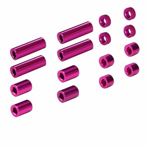 【送料220円】ミニ四駆用 アルミ 合金 スペーサー 4種 16個 セット (12mm/6mm/3mm/1.5mm 各4個) ピンク パーツ タミヤ グレードアップ