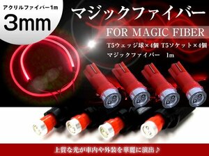 マジックファイバー 3mm 1ｍ/100cm T5 LEDソケット レッド 赤 配線付き 収縮チューブ アクリルファイバー アクリルチューブ LEDファイバー