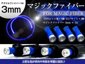マジックファイバー 3mm 1ｍ/100cm T5 LEDソケット ブルー 青 配線付き 収縮チューブ アクリルファイバー アクリルチューブ LEDファイバー