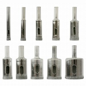 ダイヤモンドコアドリル 10点セット 6mm/8mm/10mm/12mm/14mm/16mm/18mm/20mm/22mm/30mm ガラス セラミック タイル 掘削 ダイヤモンドビット