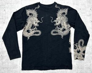 CROPPED HEADS 和柄 龍 ドラゴン 染み込みプリント カットソー　　長袖 Tシャツ ロンT クルーネック クロップドヘッズ 和 アメカジ 玉9682