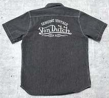 Von Dutch ヒッコリーストライプ 半袖 ワークシャツ ワッペン 刺繍　　バック ビッグロゴ デカロゴ ボンダッチ ロゴボタン 65/35 玉9717_画像1