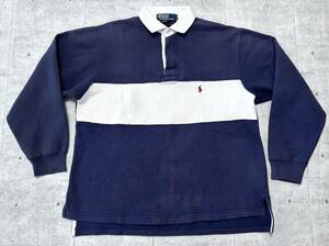 90s Polo by Ralph Lauren スウェット ラガーシャツ　　トレーナー ポロ バイ ラルフローレン 刺繍 ワンポイント ラバーボタン 玉9706