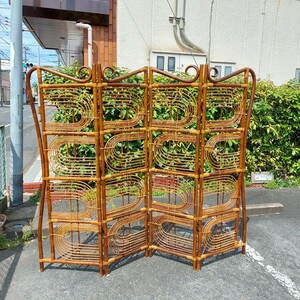 ◆藤家具？◆衝立◆折り畳み◆4枚◆材質不明◆１７２㎝位◆