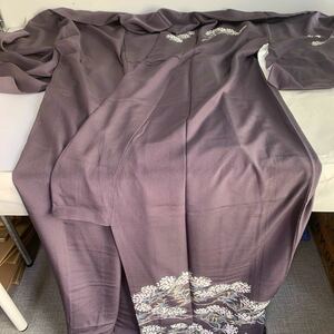  kimono .... visit wear purple hand .. plain wood. flower Japanese clothes 