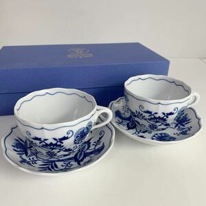  unused goods ZWIEBELMUSTER blue oni on cup & saucer pair 2 customer set together ORIGINAL BOHEMIA Czech made tea utensils tableware Western-style tableware box attaching 