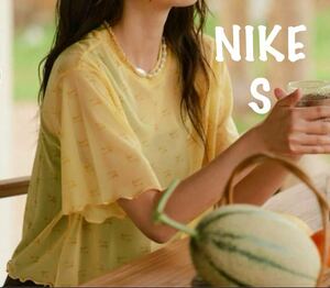 S 新品 NIKE ナイキ エア Tシャツ クロップド ショート丈 シースルー メッシュ クロップド プリンテッド 半袖 総柄