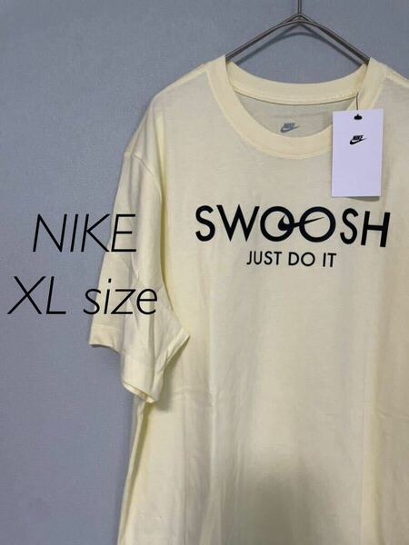 XL 新品 NIKE ナイキ メンズ スウッシュ Tシャツ 半袖Tシャツ 半袖 コットン 綿 クリーム イエロー ロゴT トップス JUST DO IT