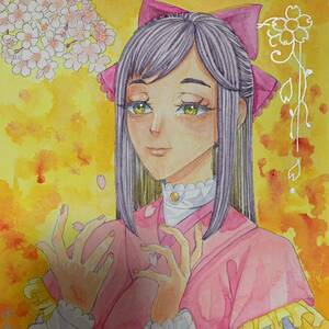 Art hand Auction オリジナル手描きイラスト女の子 水彩画 原画 和装 和風, コミック, アニメグッズ, 手描きイラスト