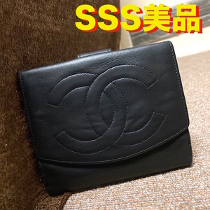 66Y240430B SSS美品 CHANEL シャネル レディース 財布 ココマーク ラムスキン 検 2つ折り 折りたたみ ウォレット ブラック 黒