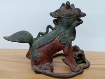 獅子　置物　青銅　古銅　金属工芸　時代物　玉乗り　　赤　金彩　アンティーク　レトロ　ビンテージ　骨董　_画像4