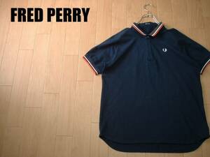 FRED PERRY rare la gran & round cut deer. . polo-shirt XL navy blue navy regular F1224 Fred Perry . line POLO month katsura tree . one Point embroidery 