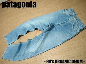 90sビンテージUSA製patagonia希少ジーンズW34正規ORGANIC DENIMパタゴニア米国製オーガニックデニムパンツVENTULA CALIFORNIAインディゴ