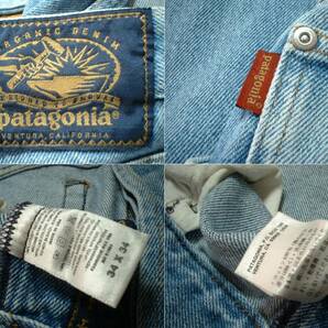 90sビンテージUSA製patagonia希少ジーンズW34正規ORGANIC DENIMパタゴニア米国製オーガニックデニムパンツVENTULA CALIFORNIAインディゴの画像4