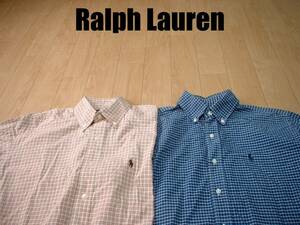 即戦力2着セットRalph Lauren好配色チェックシャツ長袖S美品ワンポイントボタンダウン正規BLAKEラルフローレンPOLO刺繍PONYビンテージ90s